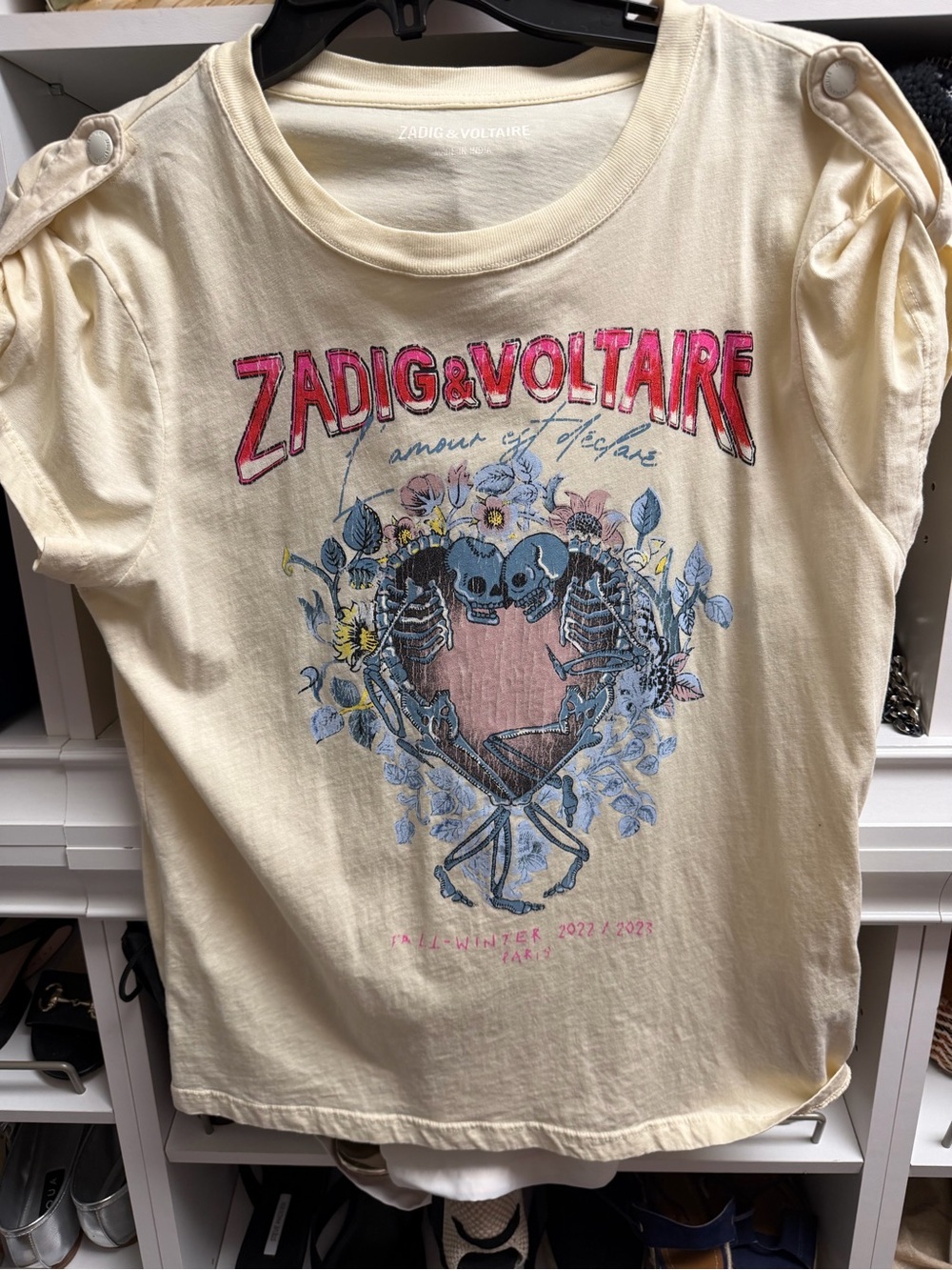 Zadig & Voltaire Kids Cream Graphic Tee with Pink Logo